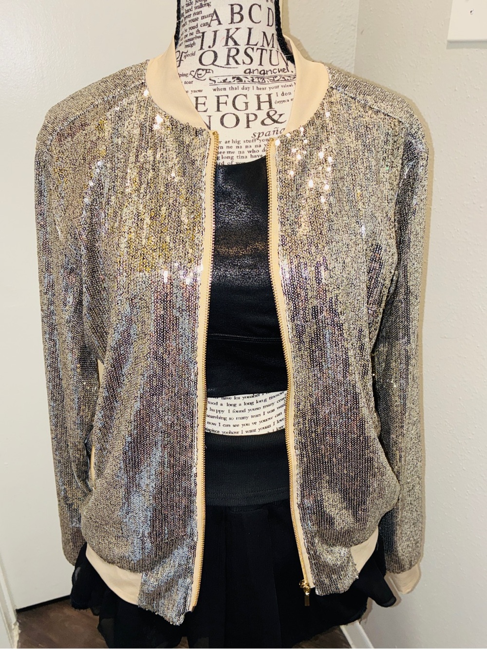 Gibson & Latimer Gold Sequin Bomber Jacket